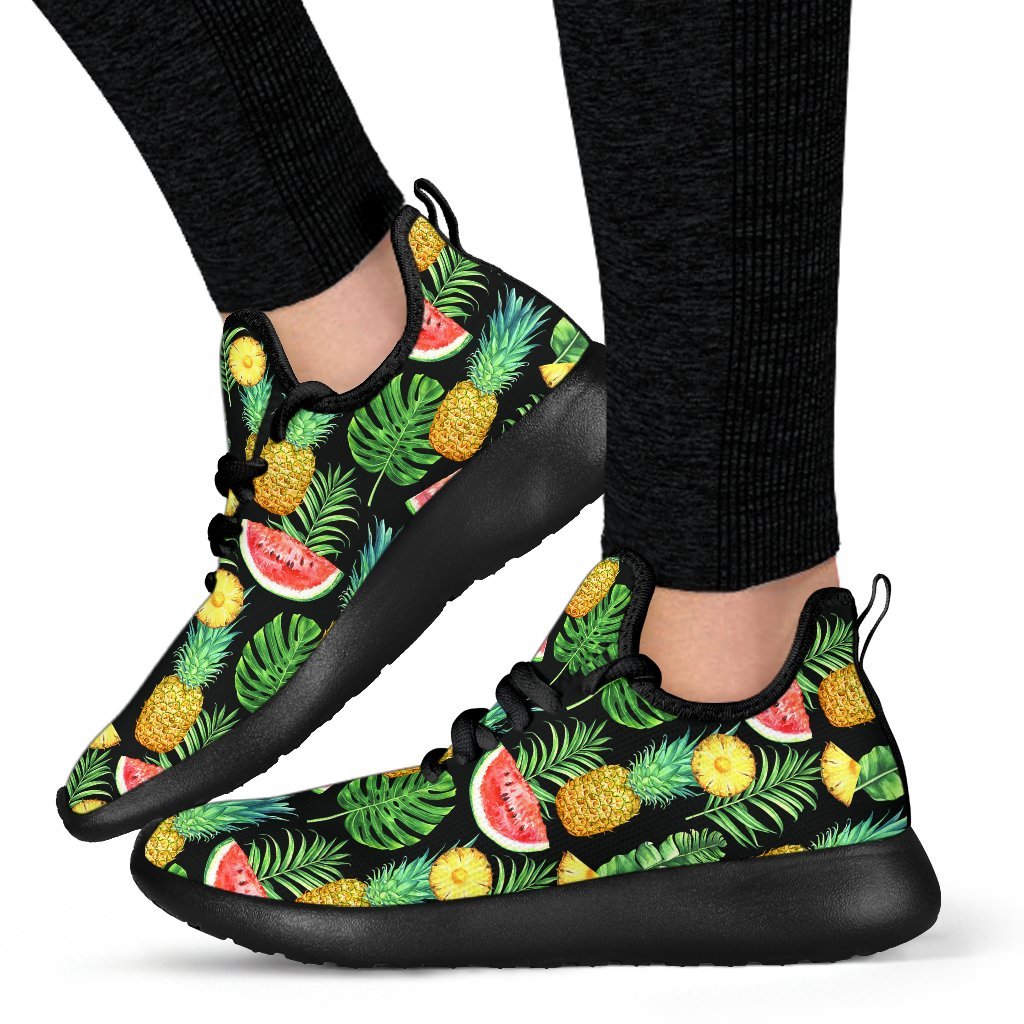 Black Tropical Pineapple Pattern Print Mesh Knit Shoes GearFrost