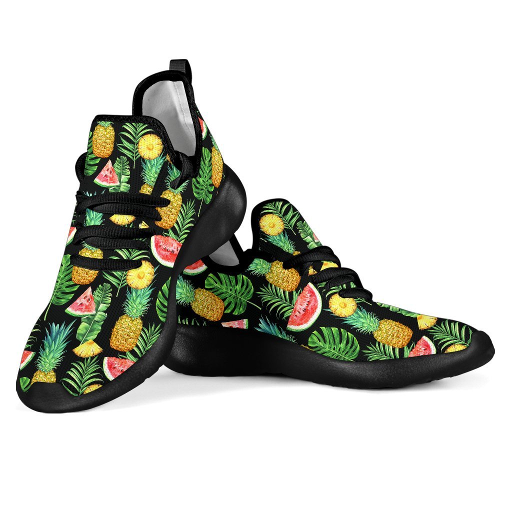 Black Tropical Pineapple Pattern Print Mesh Knit Shoes GearFrost