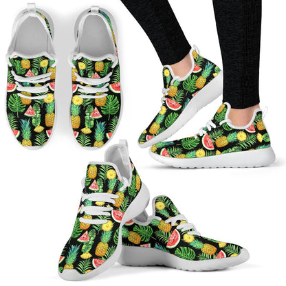 Black Tropical Pineapple Pattern Print Mesh Knit Shoes GearFrost