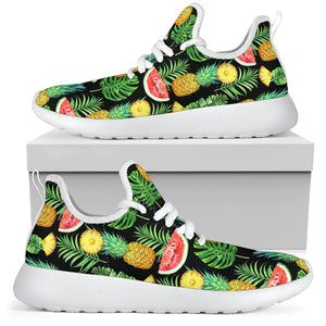 Black Tropical Pineapple Pattern Print Mesh Knit Shoes GearFrost