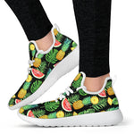 Black Tropical Pineapple Pattern Print Mesh Knit Shoes GearFrost