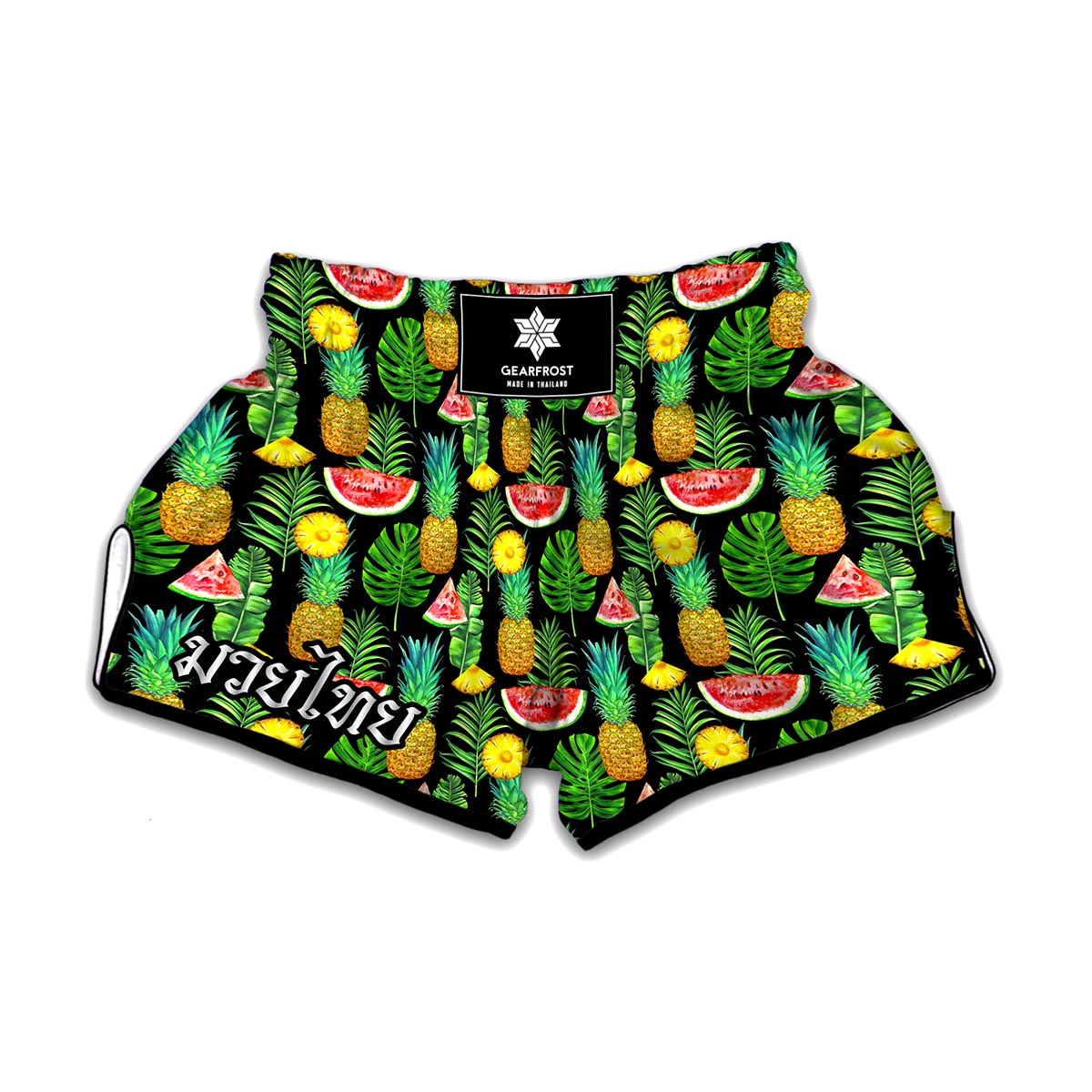 Black Tropical Pineapple Pattern Print Muay Thai Boxing Shorts