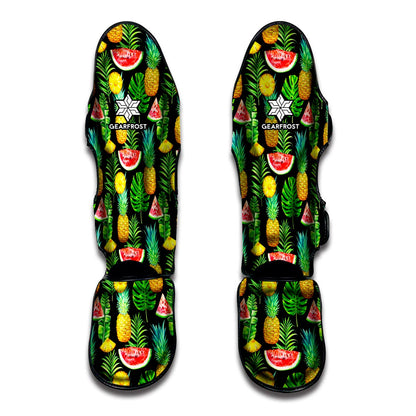 Black Tropical Pineapple Pattern Print Muay Thai Shin Guard
