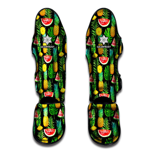 Black Tropical Pineapple Pattern Print Muay Thai Shin Guard