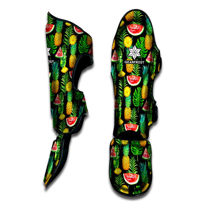Black Tropical Pineapple Pattern Print Muay Thai Shin Guard