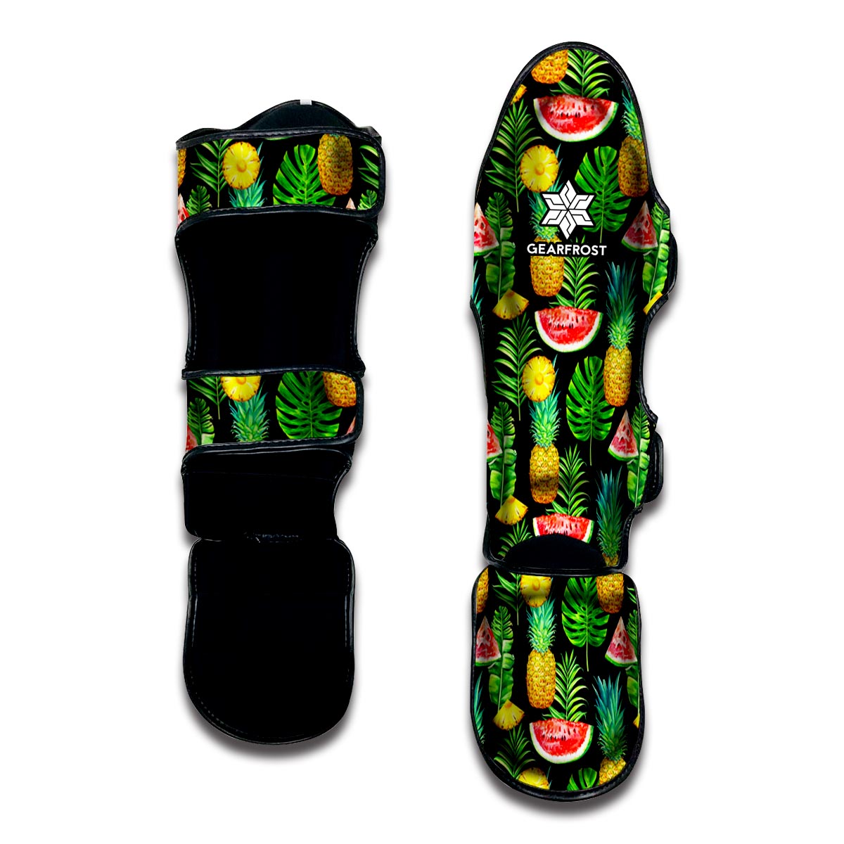 Black Tropical Pineapple Pattern Print Muay Thai Shin Guard