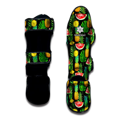 Black Tropical Pineapple Pattern Print Muay Thai Shin Guard