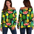 Black Tropical Pineapple Pattern Print Off The Shoulder Sweatshirt