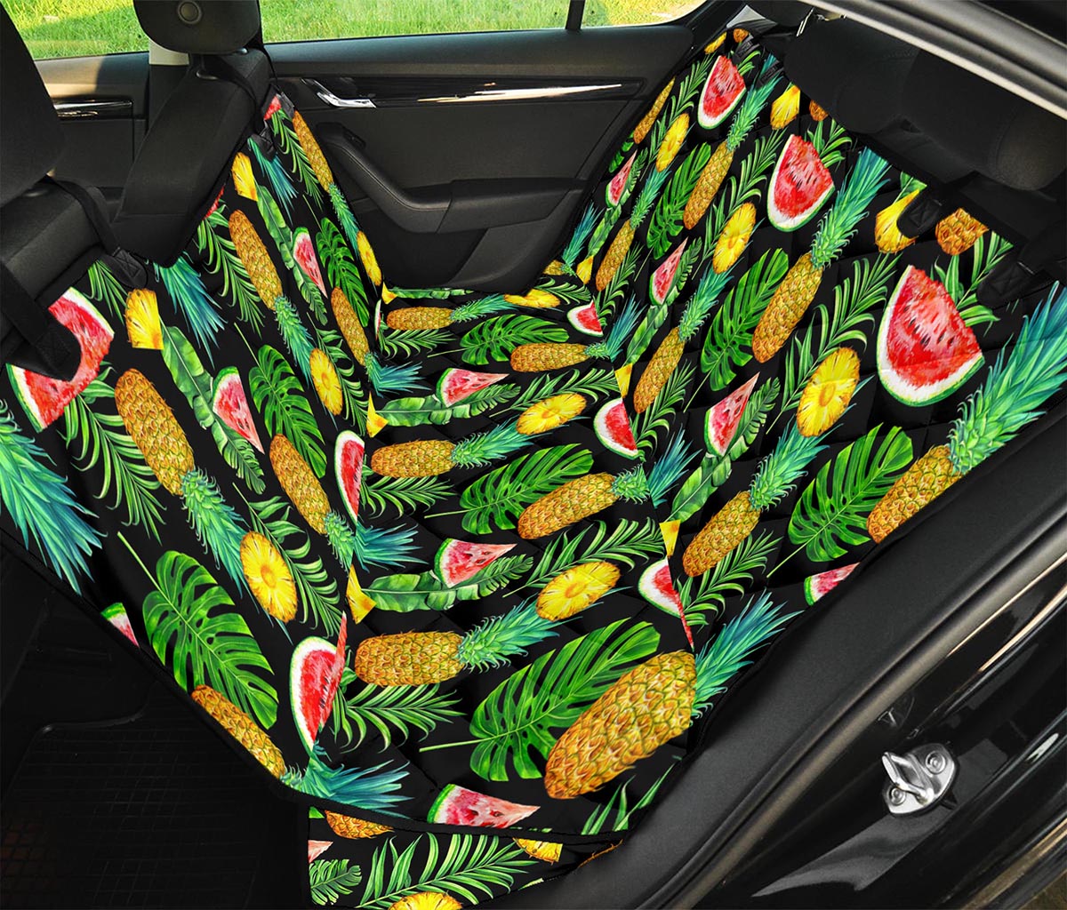 Black Tropical Pineapple Pattern Print Pet Car Back Seat Cover
