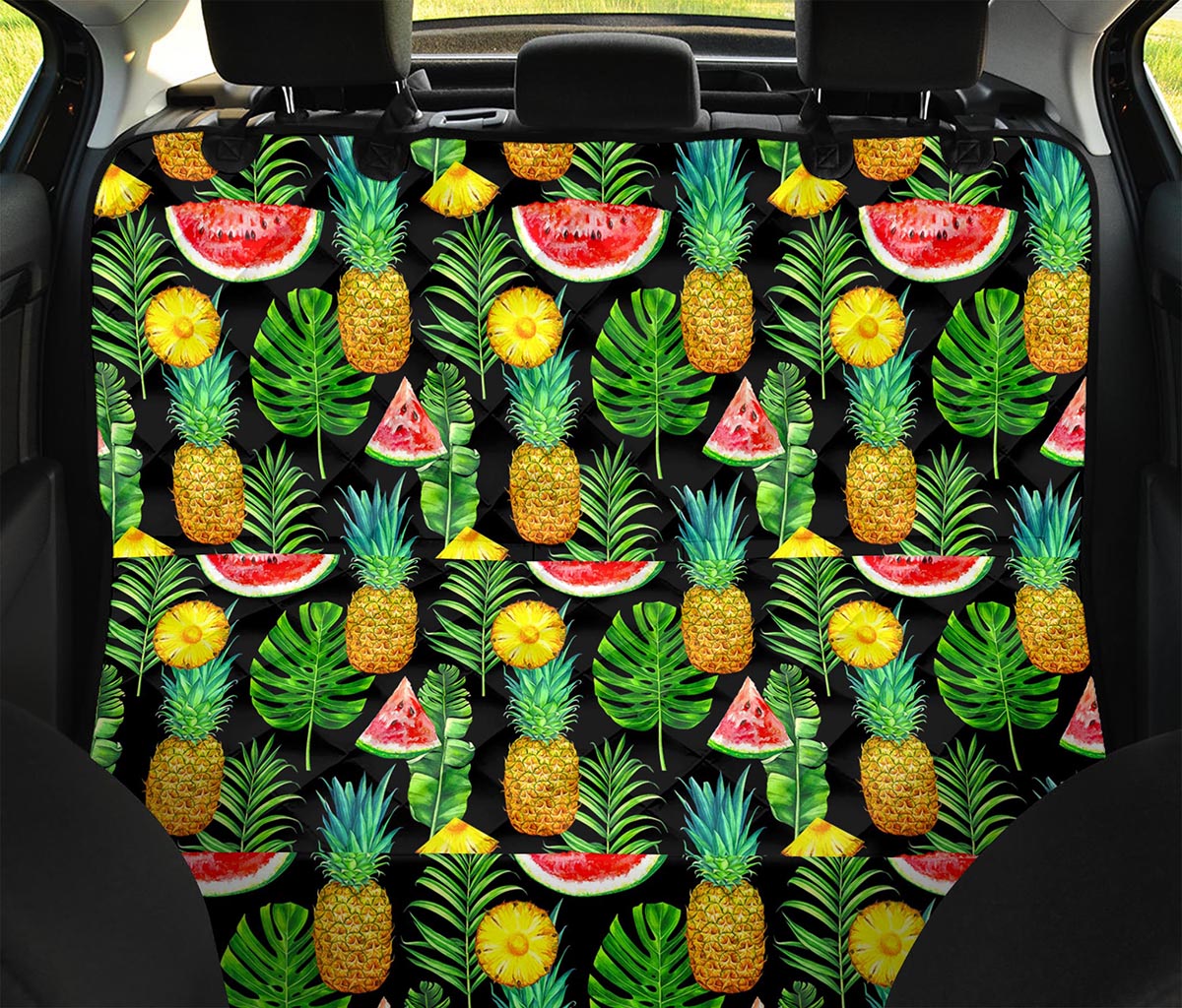 Black Tropical Pineapple Pattern Print Pet Car Back Seat Cover