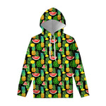 Black Tropical Pineapple Pattern Print Pullover Hoodie