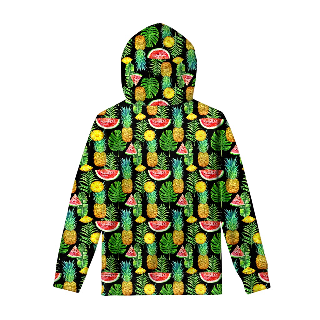 Black Tropical Pineapple Pattern Print Pullover Hoodie