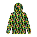 Black Tropical Pineapple Pattern Print Pullover Hoodie