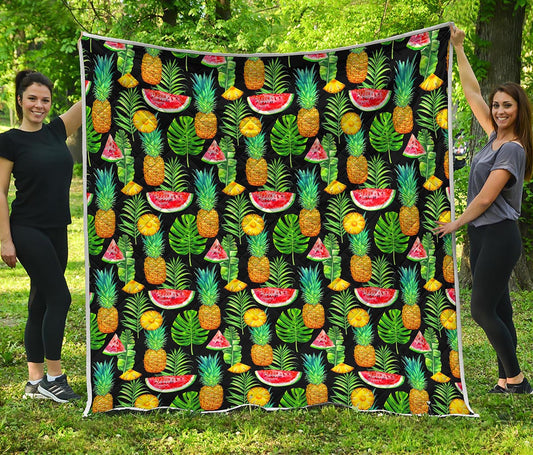 Black Tropical Pineapple Pattern Print Quilt
