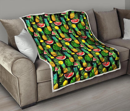Black Tropical Pineapple Pattern Print Quilt