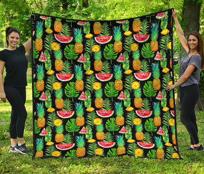 Black Tropical Pineapple Pattern Print Quilt