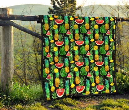 Black Tropical Pineapple Pattern Print Quilt