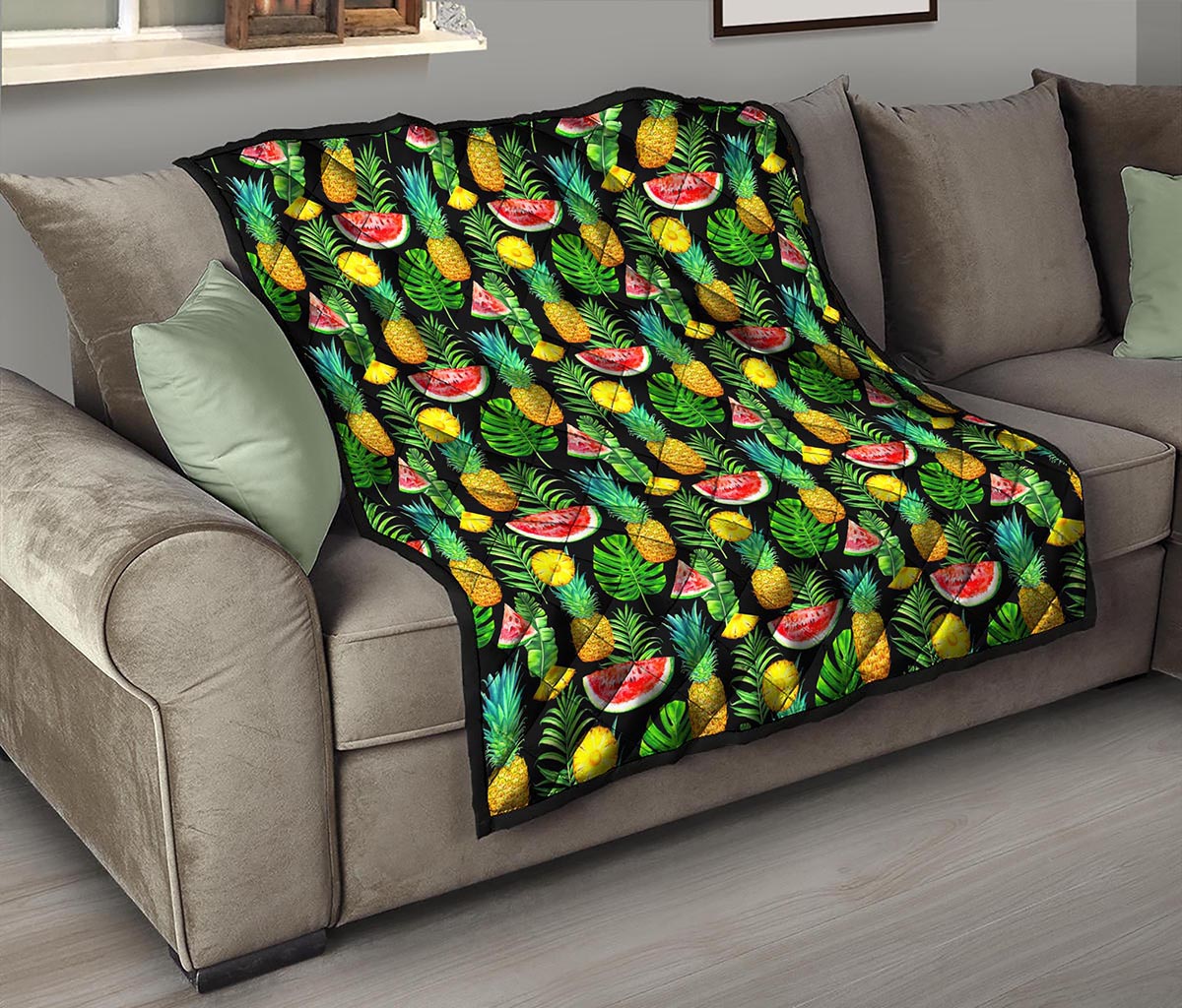 Black Tropical Pineapple Pattern Print Quilt