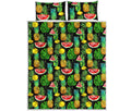 Black Tropical Pineapple Pattern Print Quilt Bed Set