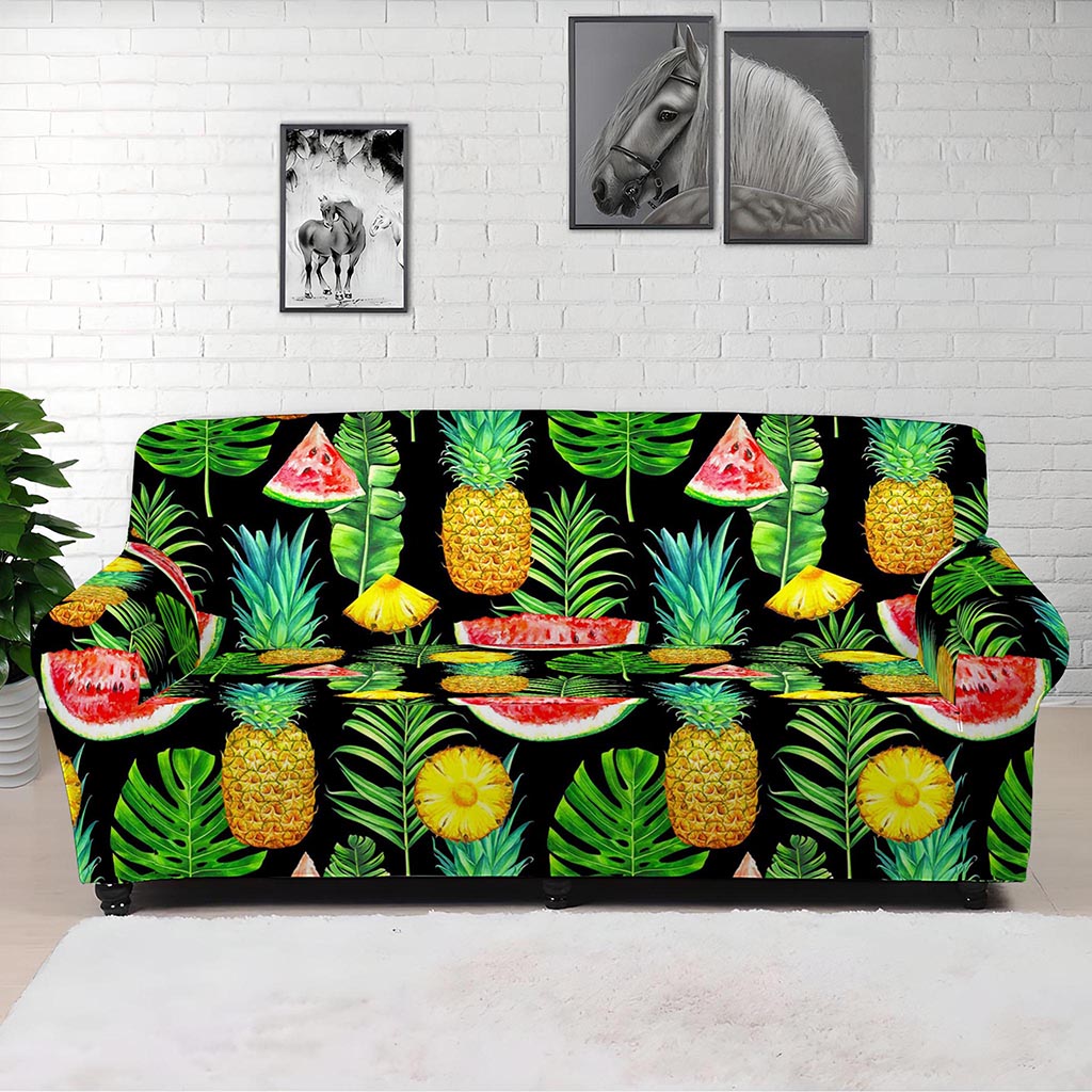 Black Tropical Pineapple Pattern Print Sofa Cover