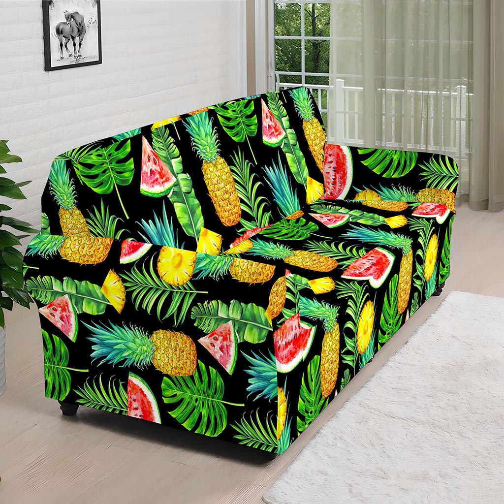 Black Tropical Pineapple Pattern Print Sofa Cover