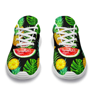 Black Tropical Pineapple Pattern Print Sport Shoes GearFrost
