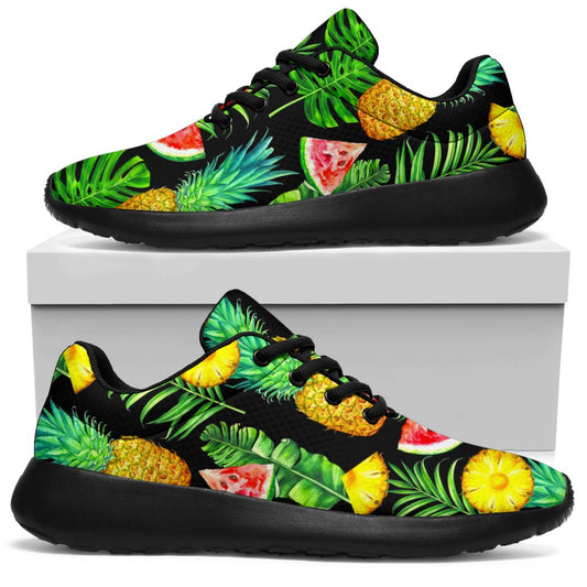 Black Tropical Pineapple Pattern Print Sport Shoes GearFrost