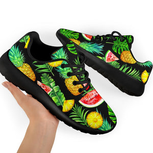 Black Tropical Pineapple Pattern Print Sport Shoes GearFrost
