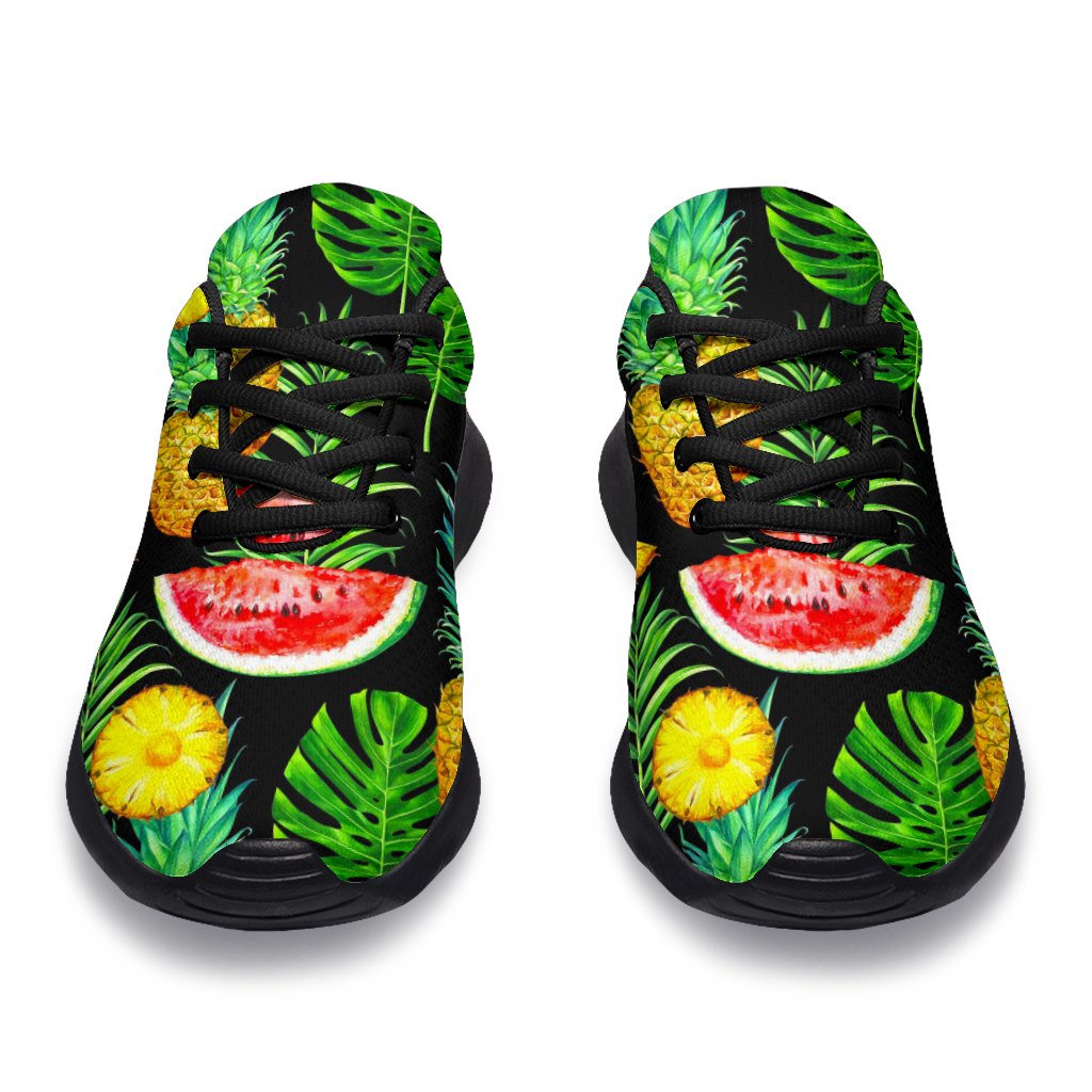 Black Tropical Pineapple Pattern Print Sport Shoes GearFrost
