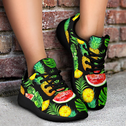 Black Tropical Pineapple Pattern Print Sport Shoes GearFrost