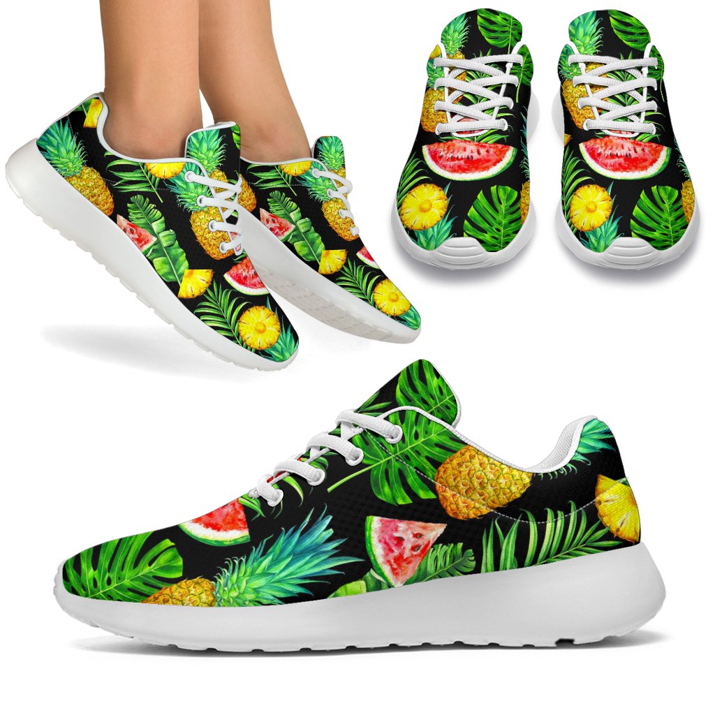 Black Tropical Pineapple Pattern Print Sport Shoes GearFrost