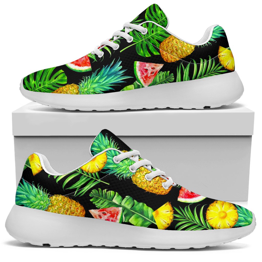 Black Tropical Pineapple Pattern Print Sport Shoes GearFrost