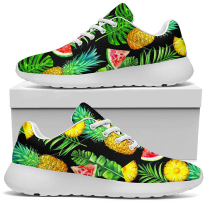 Black Tropical Pineapple Pattern Print Sport Shoes GearFrost