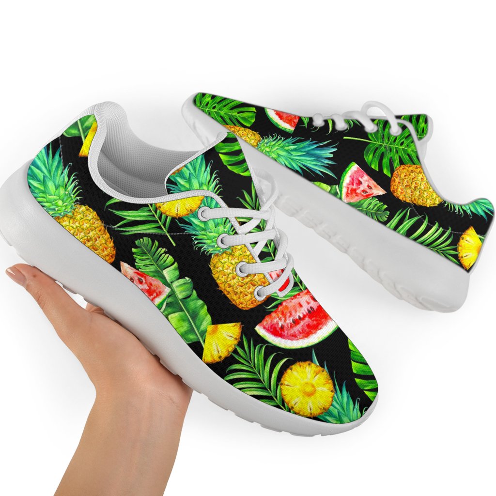 Black Tropical Pineapple Pattern Print Sport Shoes GearFrost