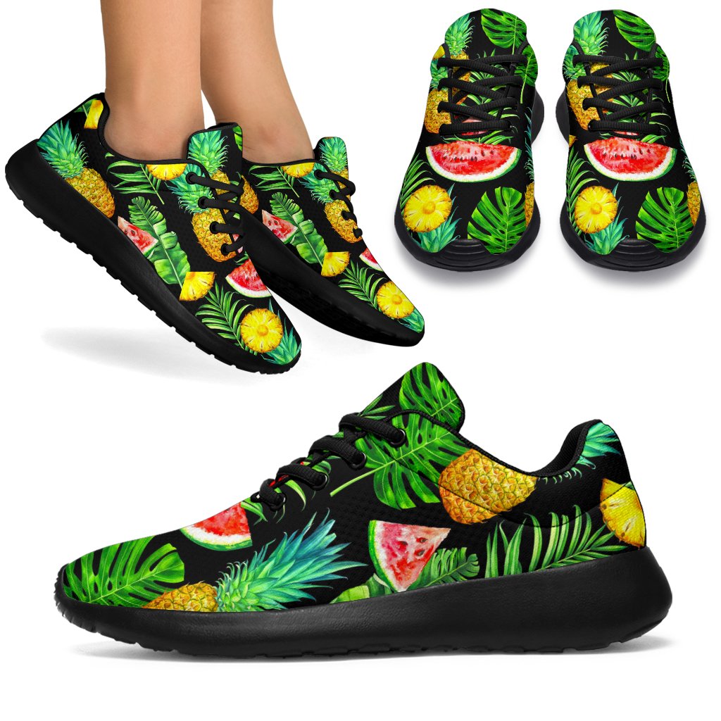 Black Tropical Pineapple Pattern Print Sport Shoes GearFrost