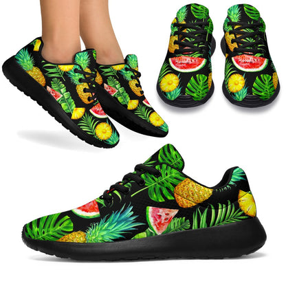 Black Tropical Pineapple Pattern Print Sport Shoes GearFrost