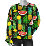 Black Tropical Pineapple Pattern Print Women's Crewneck Sweatshirt GearFrost