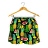 Black Tropical Pineapple Pattern Print Women's Shorts