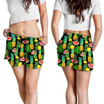 Black Tropical Pineapple Pattern Print Women's Shorts