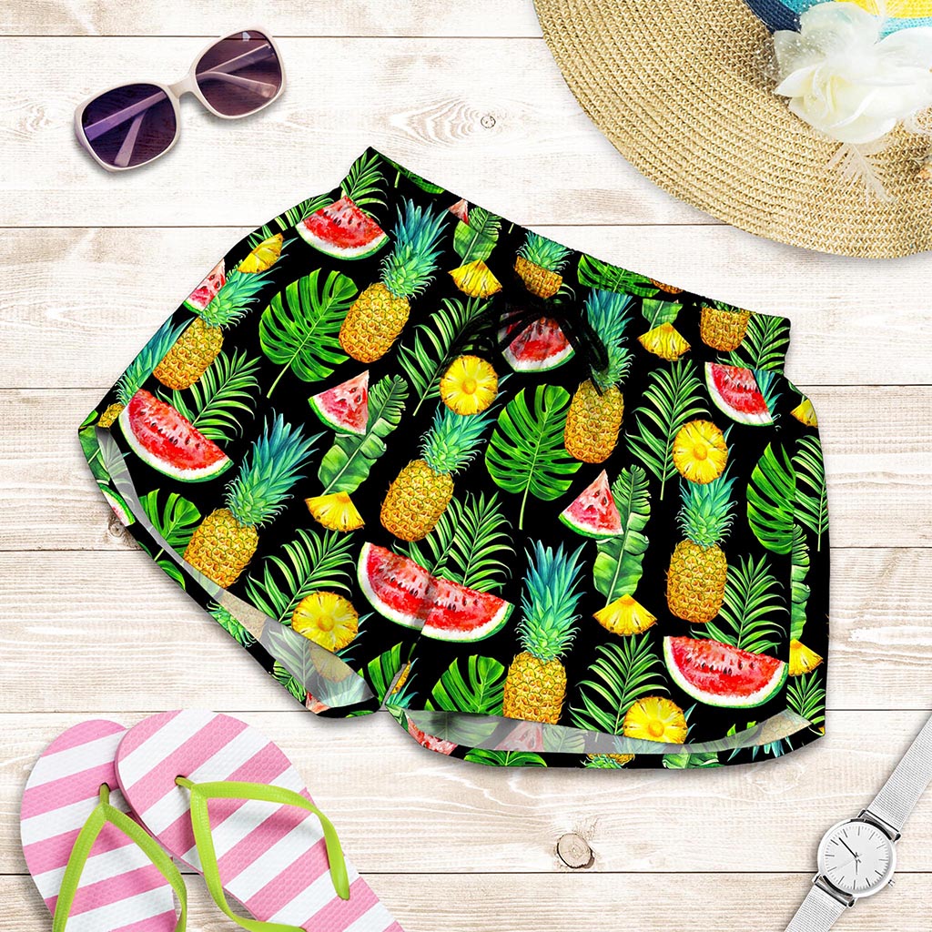 Black Tropical Pineapple Pattern Print Women's Shorts