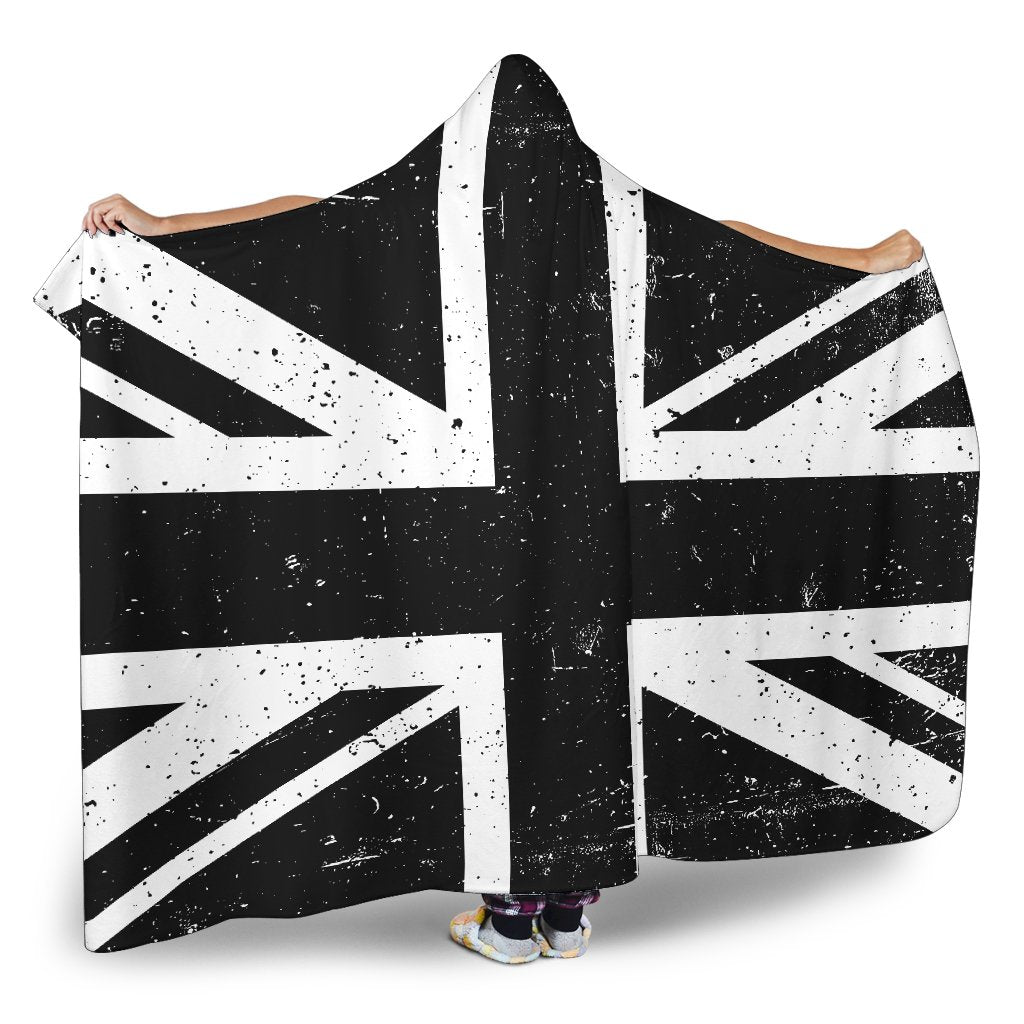 Black Union Jack British Flag Print Hooded Blanket GearFrost