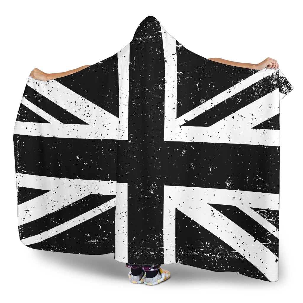 Black Union Jack British Flag Print Hooded Blanket GearFrost