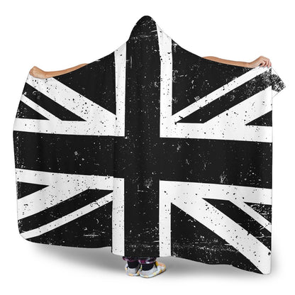 Black Union Jack British Flag Print Hooded Blanket GearFrost