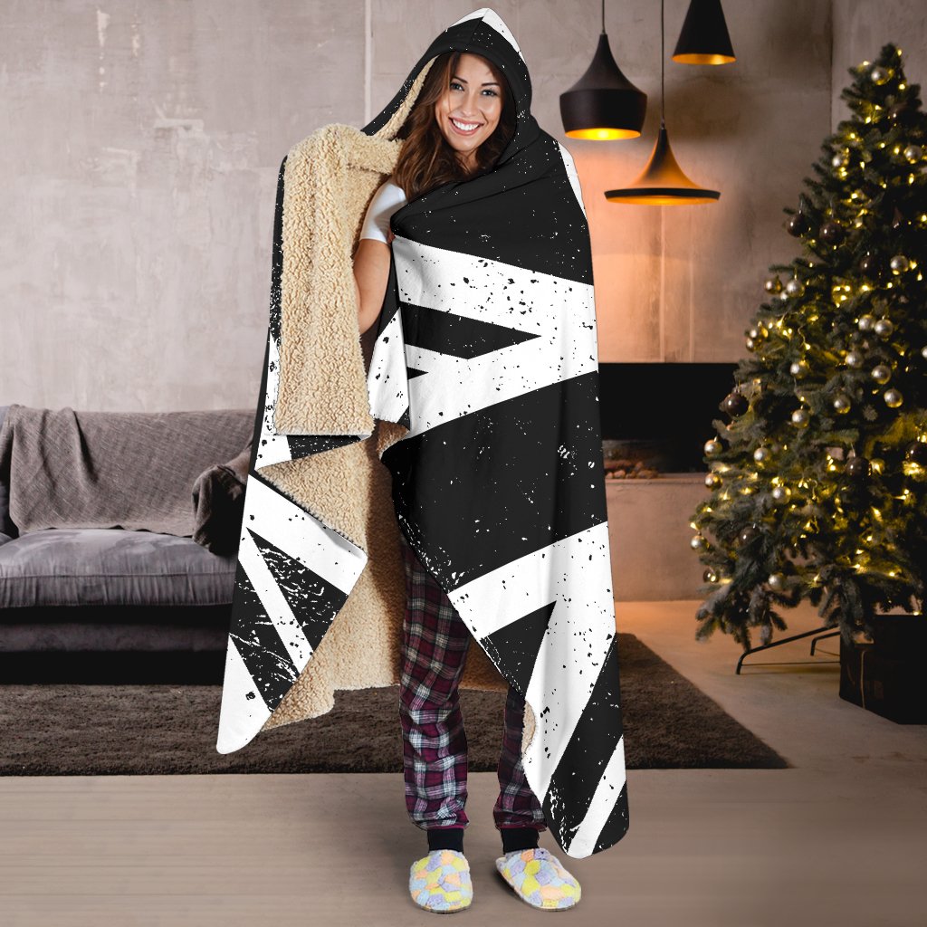 Black Union Jack British Flag Print Hooded Blanket GearFrost