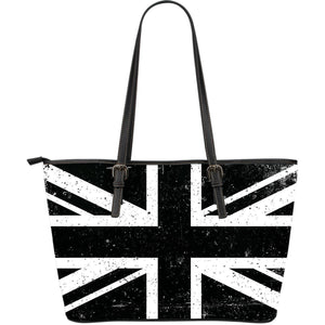 Black Union Jack British Flag Print Leather Tote Bag GearFrost