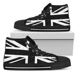 Black Union Jack British Flag Print Men's High Top Shoes GearFrost
