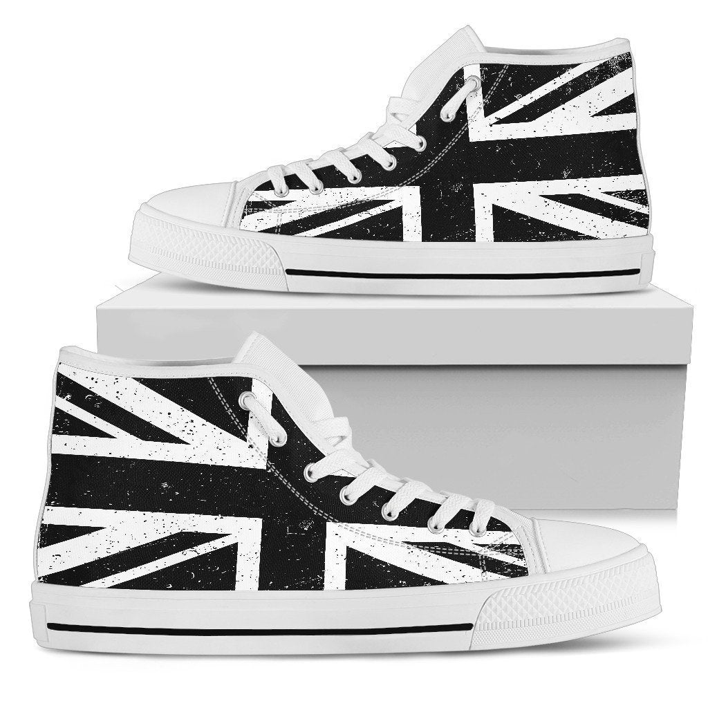 Black Union Jack British Flag Print Women's High Top Shoes GearFrost