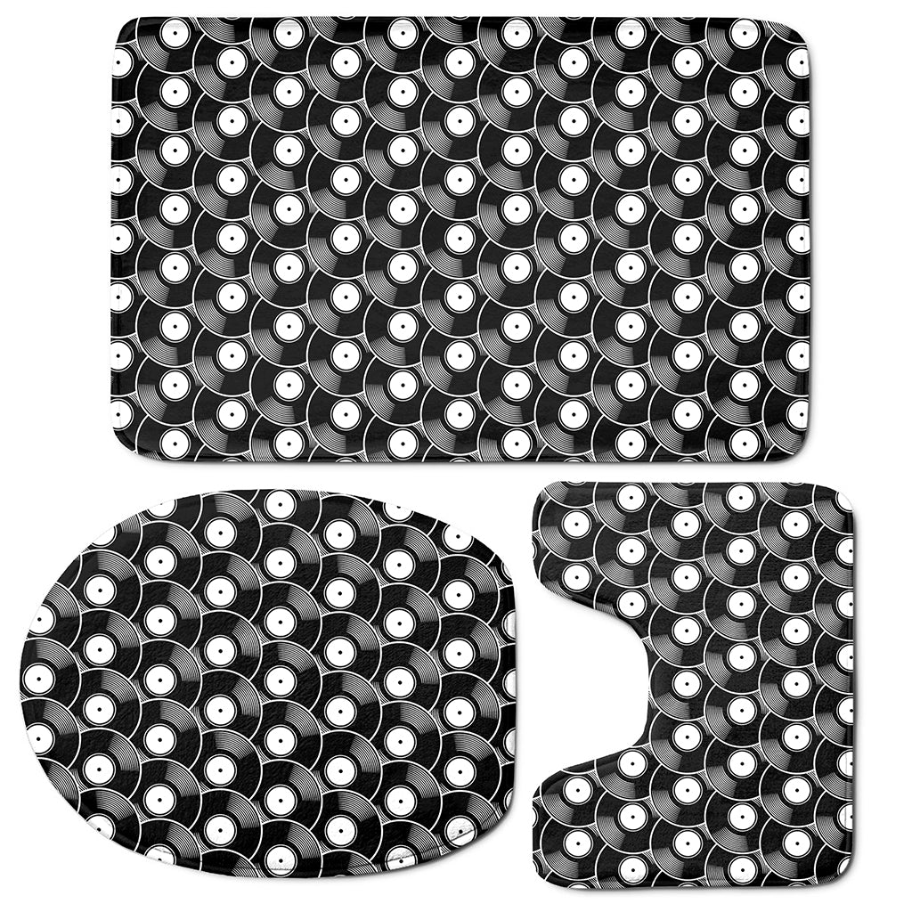 Black Vinyl Record Pattern Print 3 Piece Bath Mat Set
