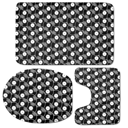 Black Vinyl Record Pattern Print 3 Piece Bath Mat Set