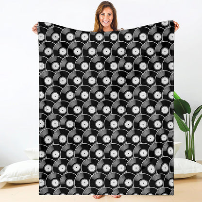 Black Vinyl Record Pattern Print Blanket